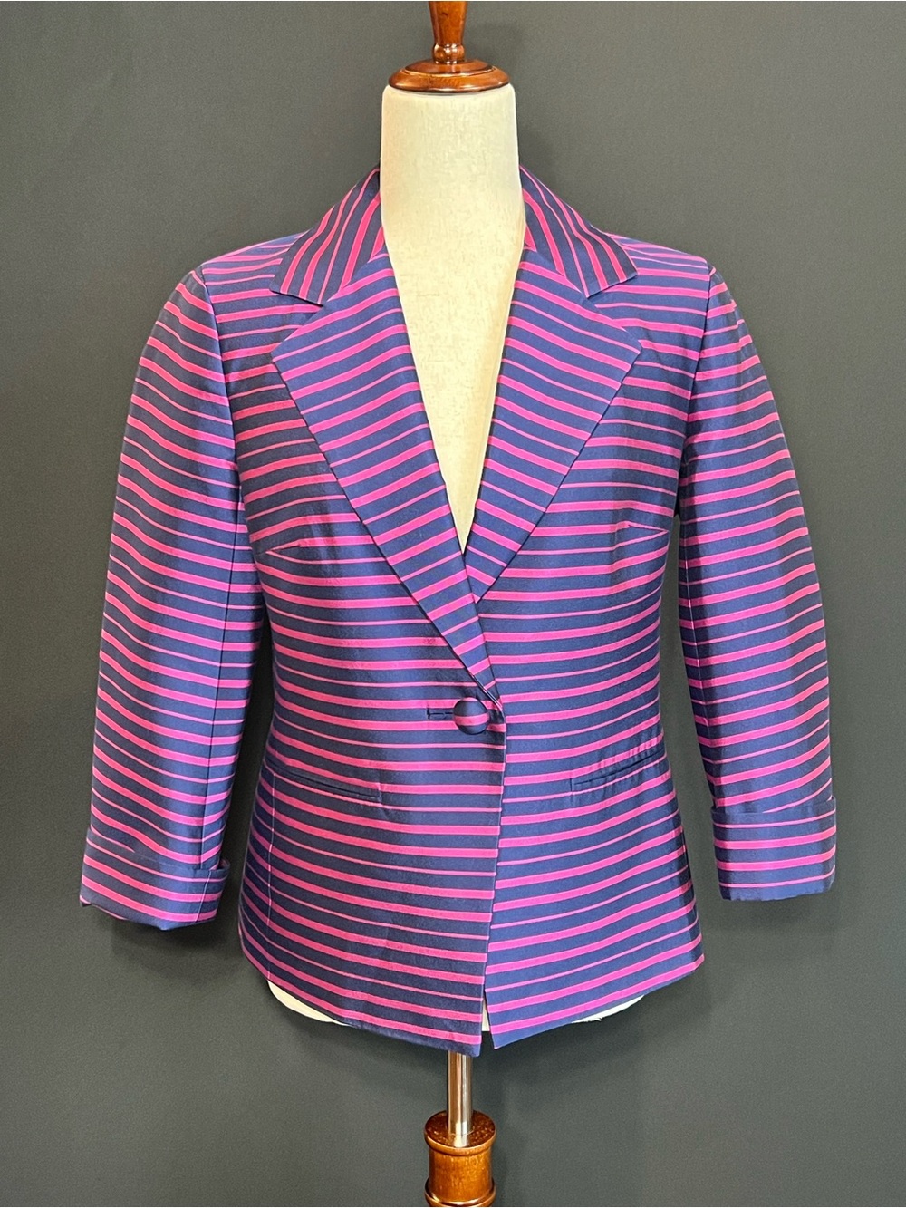 Talbots Pink & Navy Striped Silk-Blend Blazer Jacket